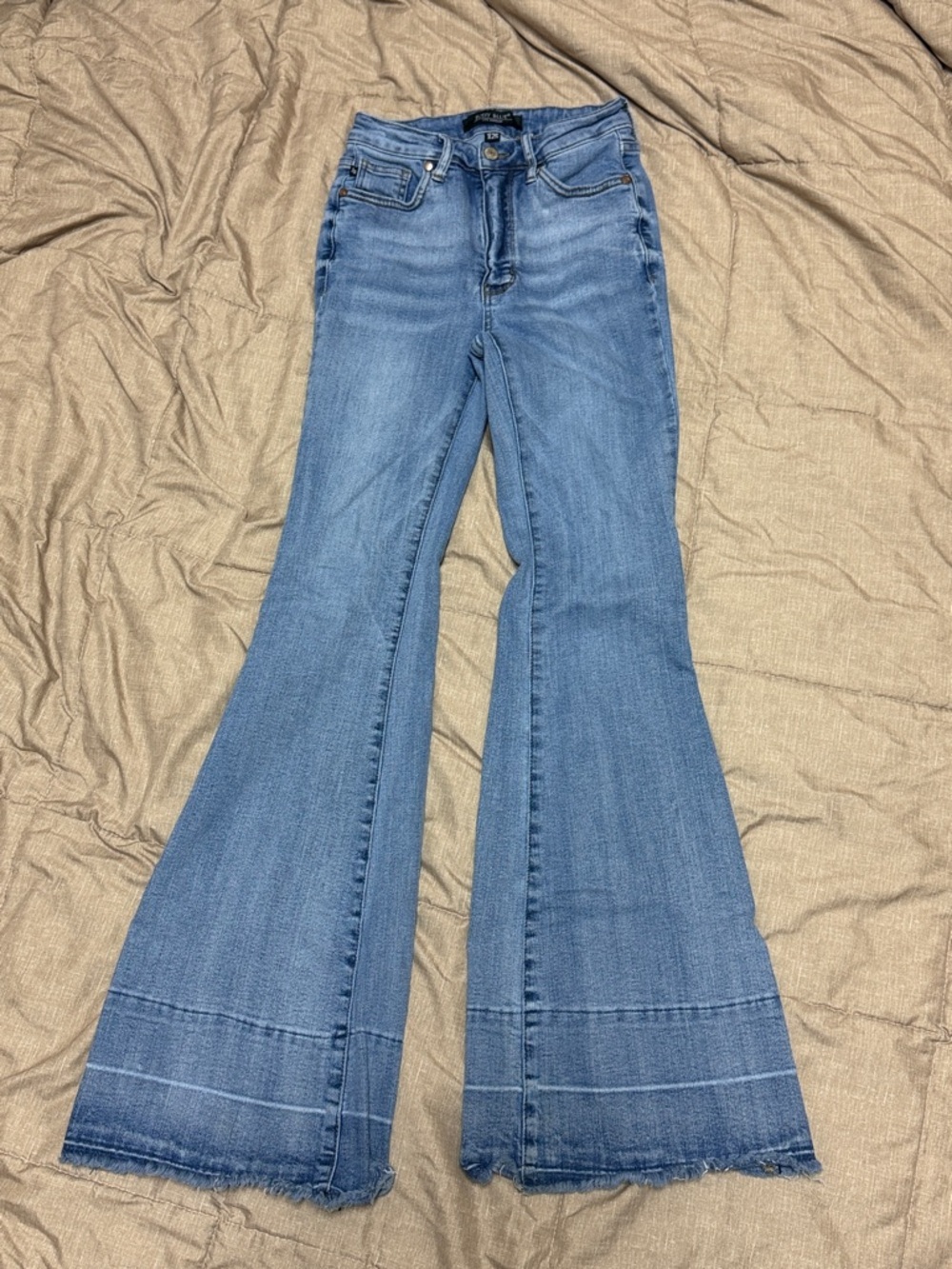 Judy Blue Medium Blue High-Rise Flare Jeans with Frayed Hem 1 25